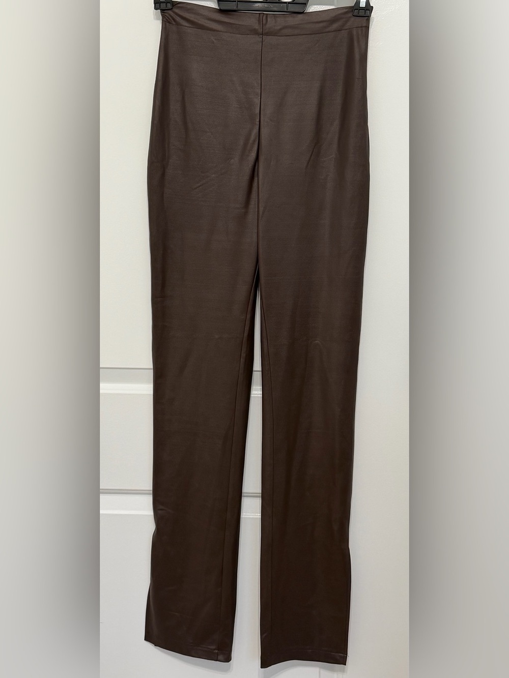 Suzanne Betro SBetro Faux Leather Straight Leg Split Hem Pants S NWT